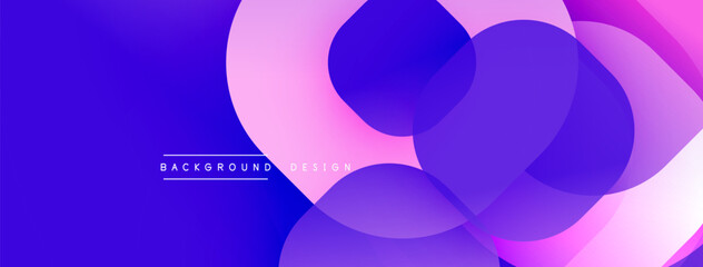 Abstract vibrant background. Overlapping circles create dynamic composition. Gradient colors blend smoothly, evoking modern aesthetic. Smooth transitions, purple hues dominate.