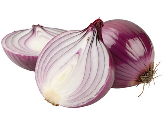 Three fresh onions isolated on a transparent background