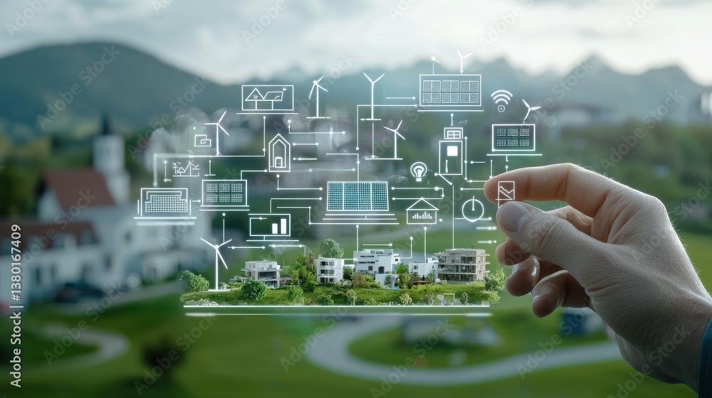 Poster a conceptual showcasing the of advanced technologies and sustainable practices in a visionary smart 