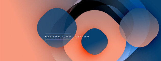 Abstract design. Overlapping circles create dynamic composition. Gradient colors, orange, blue, gray. Modern aesthetic, simple shapes, visual harmony.