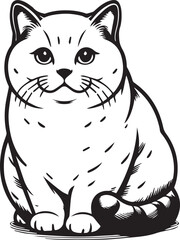 Elegant British Shorthair Cat Vector – Black and White Design