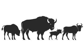 set of Buffalo silhouette vector illustration