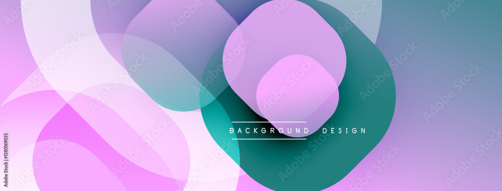 Poster abstract composition. overlapping circles, purple, teal hues. modern design. smooth gradients create