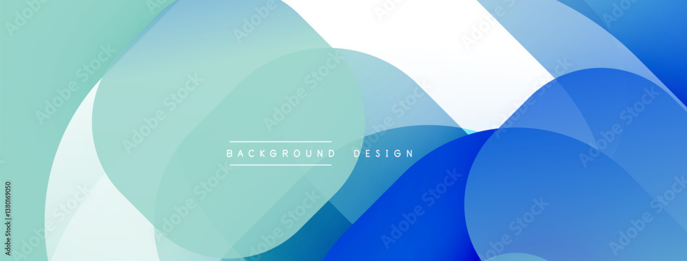 Poster abstract shapes overlap. blue, turquoise, white hues create modern design. smooth gradients suggest 