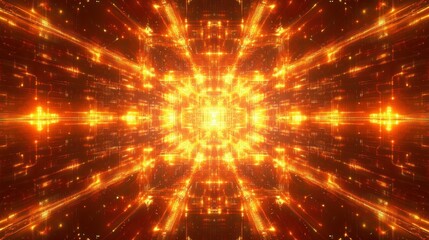 Fototapeta premium Abstract digital tunnel of bright orange and yellow lights