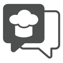 Chef hat in popup window solid icon, culinary cooking concept. Vector graphics. Cooker man cap talk bubbles sign on white background, glyph style icon for mobile or web design.