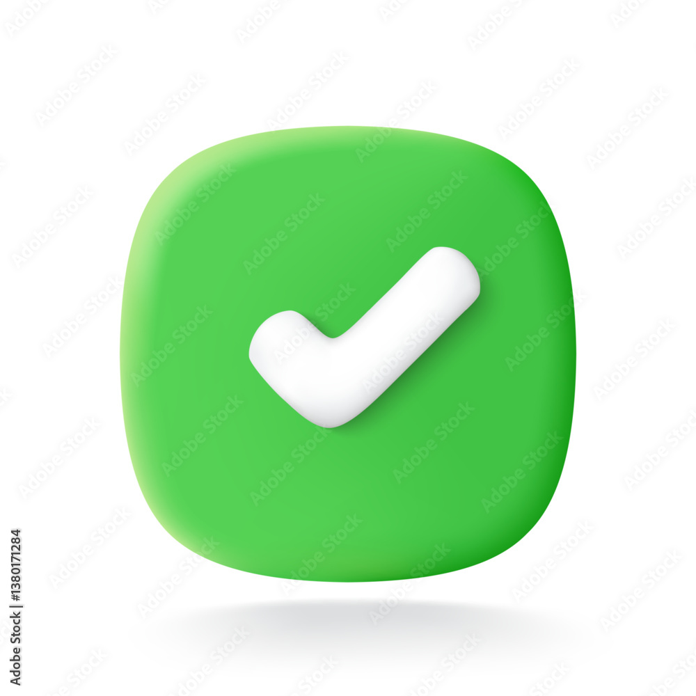 Aufkleber 3d green square icon with white check mark – confirmation or success symbol in ui