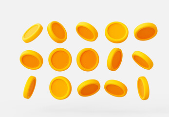 3D glossy yellow coins floating in air – money, reward, or digital currency concept
