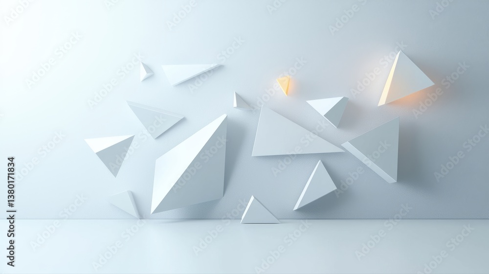 Aufkleber abstract white 3d geometric shapes on a minimalist background with soft lighting accents, creating a