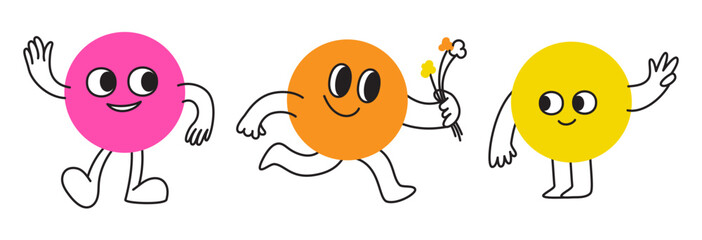 Vector logo design template and graphic elements for advertising, branding, posters and banners, funny cartoon illustrations with smiling character and mascots, abstract stickers and line icons