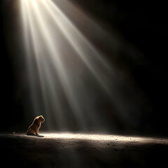 Majestic Lion Silhouetted in Dramatic Spotlight