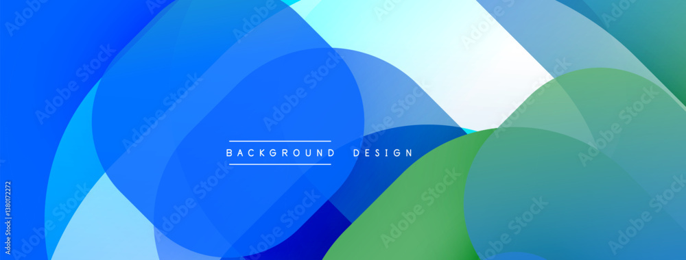 Poster abstract blue, green layers create modern design. overlapping circles, smooth gradients, clean aesth