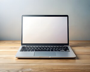 Fototapeta premium Laptop blank screen on wood table with coffee cafe background, mockup, template for your text, Clipping paths included for background and device screen