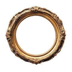 Vintage round picture frame with ornate detailing against Transparent background for home decor, round vintage picture frame isolated on