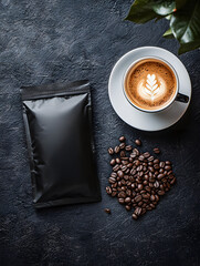 Stylish coffee branding flat lay modern kitchen high-quality photography minimalist design top-down perspective