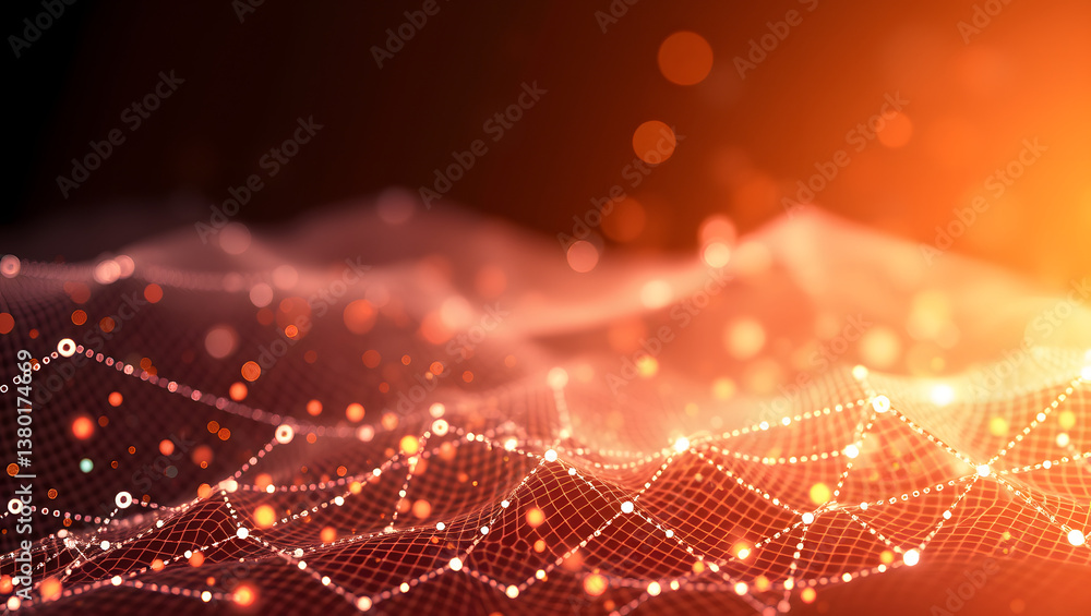 Poster abstract illustration of a digital network, interconnected with glowing nodes and lines.