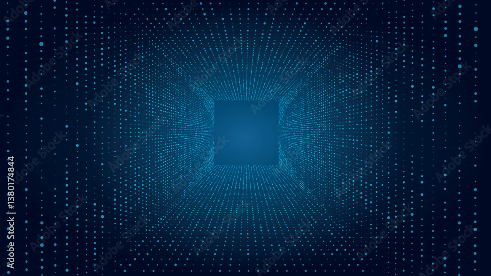 Aufkleber technology wireframe square tunnel on blue background. futuristic 3d wormhole grid. big data visuali