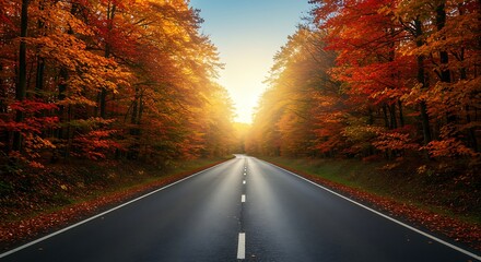 Fototapeta premium Autumn's Golden Road AI Generated
