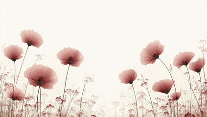 A hand-drawn botanical artwork featuring pink and red flowers, created using the palette knife technique on a white canvas