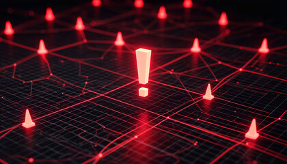 Red Glowing Warning Concept on Network Grid