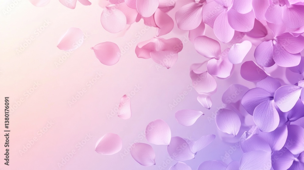 Poster floral gradient background with soft pink and lilac petals creating a serene and calming atmosphere 