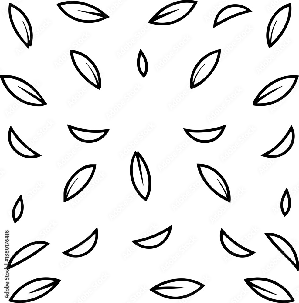 Poster a simple black and white pattern featuring various leaf shapes arranged randomly.