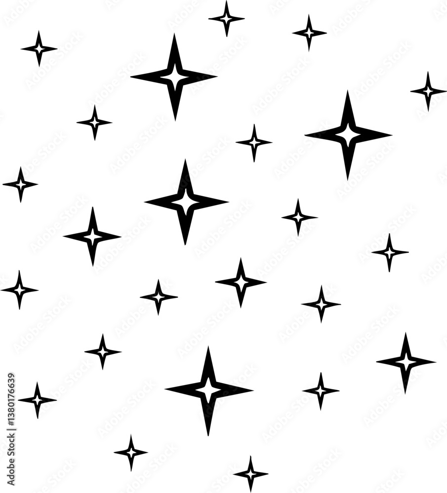Aufkleber a pattern of black star-like shapes scattered against a white background, creating a minimalist and 