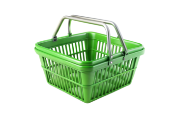 Green shopping basket isolated on transparent background. Png