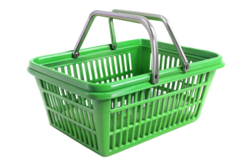 Green shopping basket isolated on transparent background. Png