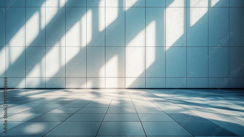 Poster morning light pours into the retail space, casting intricate shadows on the clean tiled floor. the m