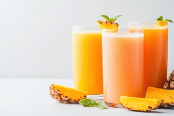 Refreshing tropical fruit juices enjoyed on a sunny day at a casual gathering with vibrant garnishes