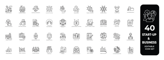 business start-up, development, growth, innovation, related vector icons set,