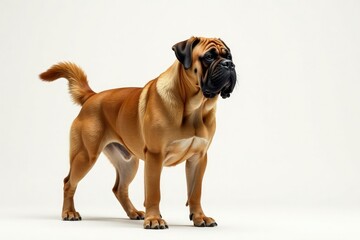 Obraz premium Majestic mastiff, powerful stance, white background, photography, eyes