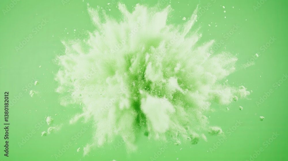 Aufkleber a vibrant green explosion of powder, creating a dynamic and energetic visual effect against a solid 