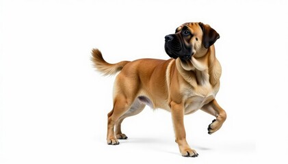 Obraz premium Majestic mastiff, powerful stance, white background, tibetean mastiff, calm, guard dog