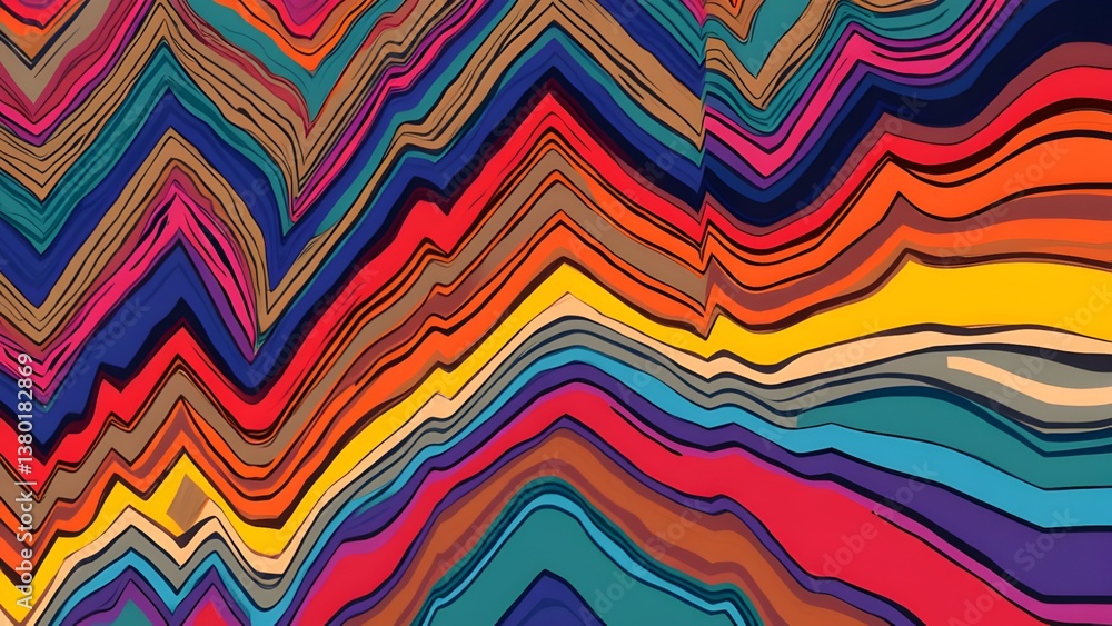 Poster vibrant abstract zigzag pattern with bold colors and dynamic lines