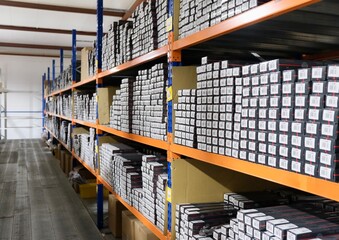 Moscow, Russia, 1.04.2025 A warehouse with car spare parts. Storage, sale of auto parts, warehouse.