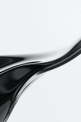A sleek, abstract design featuring smooth, flowing black and silver curves against a minimalist white background, ideal for modern art or technology applications