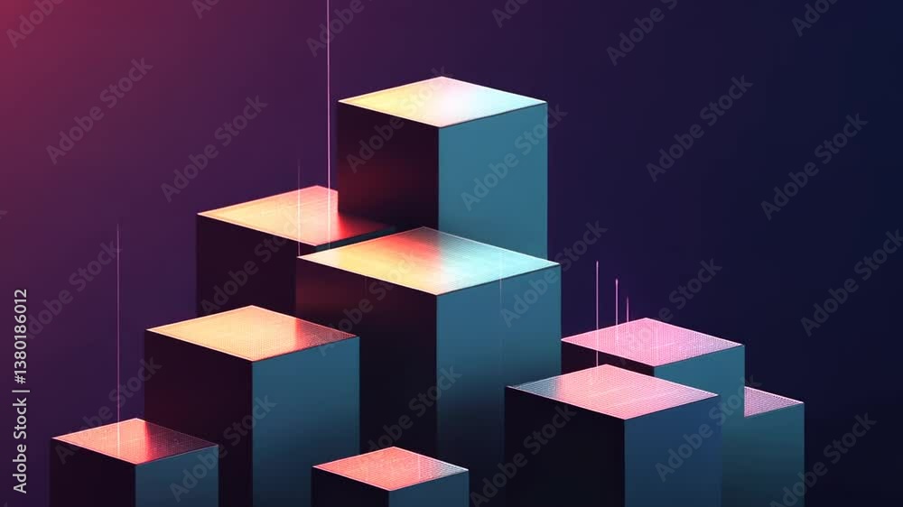 Poster abstract cubes with glowing lines floating on a dark background motion graphic