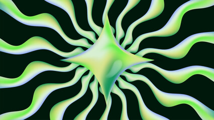 green lime star with liquid wave line 3d vibrant holographic abstract background, blend of iridescent gradient colors trendy vector