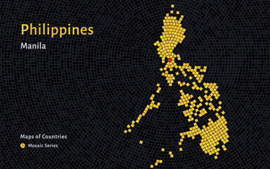 Philippines Map in a Decorative Mosaic Design Featuring Manila