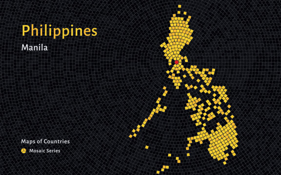 Philippines Map in a Decorative Mosaic Design Featuring Manila
