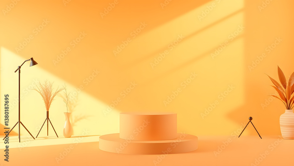 Poster a minimalist 3d render showcases an empty product display podium in a modern interior space.