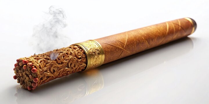 Close-up of Indonesian Kretek Cigarette, Isolated on White Background