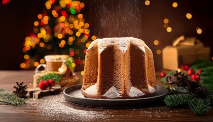 slow motion of a italian christmas homemade cake pandoro italian culture