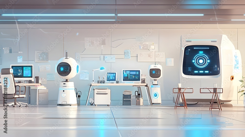 Fototapete a futuristic office setting with advanced digital technologies intelligent systems and ai powered as
