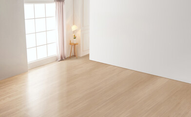 Fototapeta premium Modern Scandinavian and minimalist living room interior. White empty room. Scandinavian interior design. Home Nordic interior.