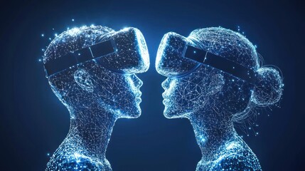 Two Abstract Figures Engaged in Virtual Reality, Representing the Future of Language Models and AI Efficiency in Technology