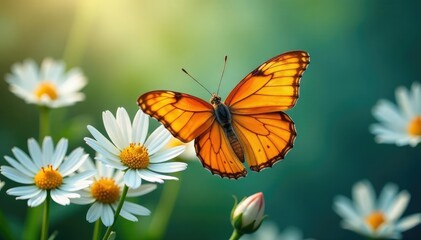 One orange butterfly amidst white butterflies, outstanding, different