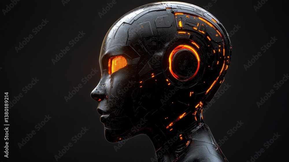 Aufkleber futuristic ai model with glowing orange elements reflects language efficiency in technological advan